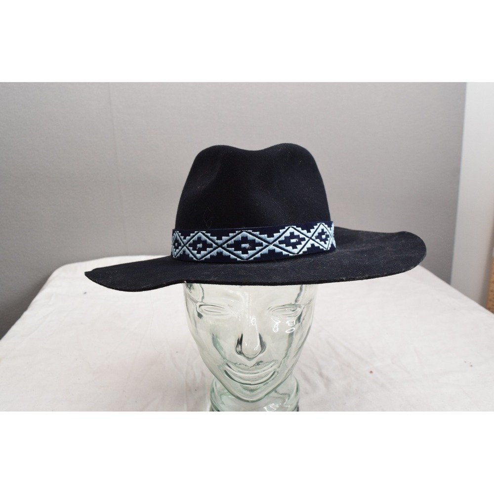 Wyeth Fedora Hat Black Wool Geometric Embroidered Band Womens Madewell New